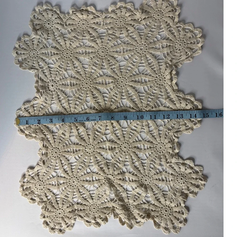 Vintage Cream Crochet Doily Table Topper Handmade Floral Lace Accent Decor 16x14